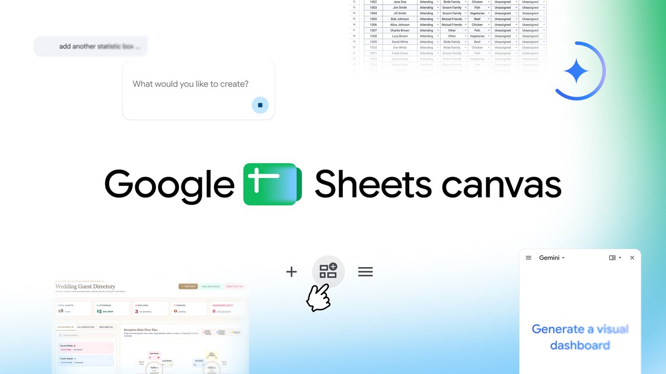Ilustração oficial do Sheets Canvas transformando uma planilha em uma interface interativa