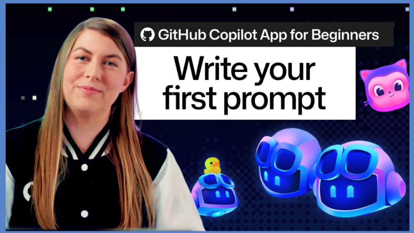 Tela do GitHub Copilot app com um projeto selecionado e campo para escrever o primeiro prompt