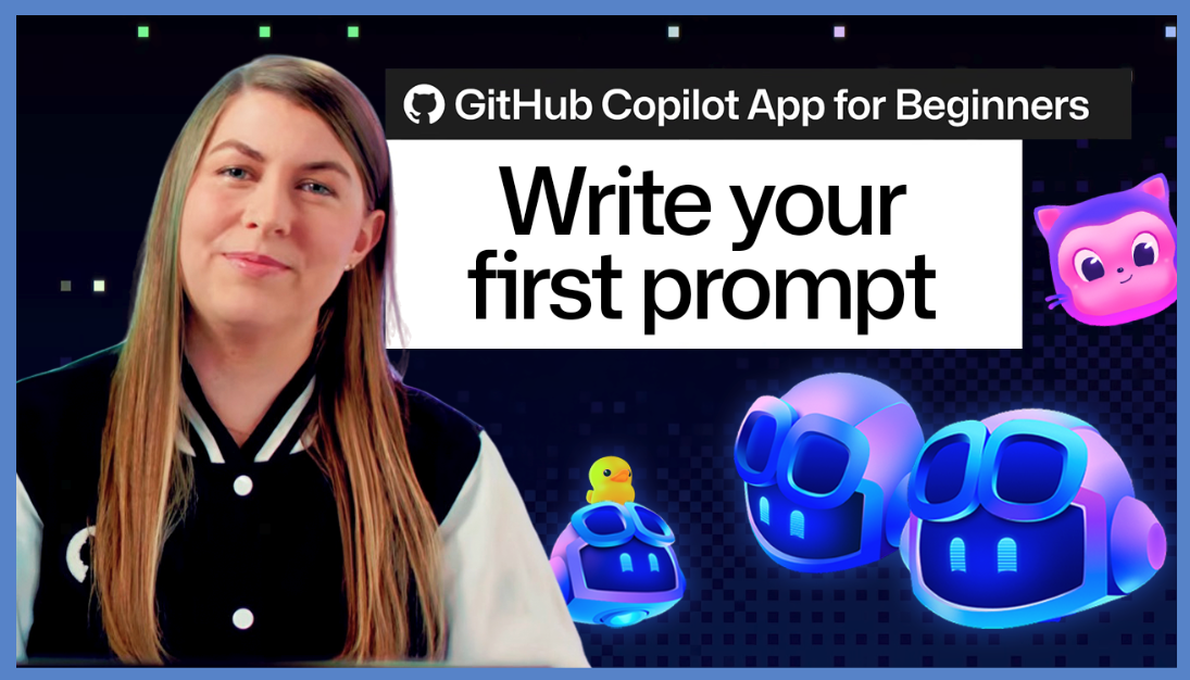 Tela do GitHub Copilot app com um projeto selecionado e campo para escrever o primeiro prompt