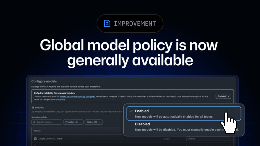 Interface do GitHub Copilot com configurações da política global de modelos