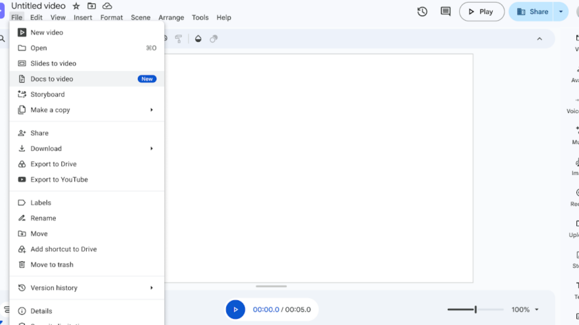 Imagem oficial do Google Vids sobre resumos em vídeo a partir de documentos
